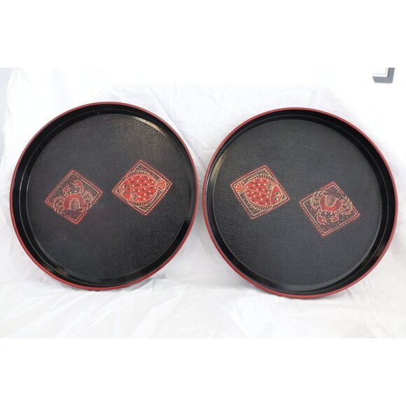 Crab Fish Decorative Serving Trays Lacquerware Made In Japan No Label - Picture 1 of 4